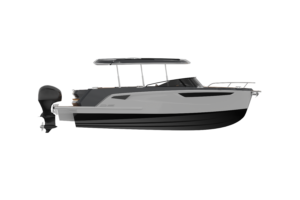 This is an image of an alfastreet boat 25 cabin evo outboard
